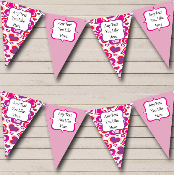 Pink Love Hearts Custom Personalised Children's Birthday Party Flag Banner Bunting
