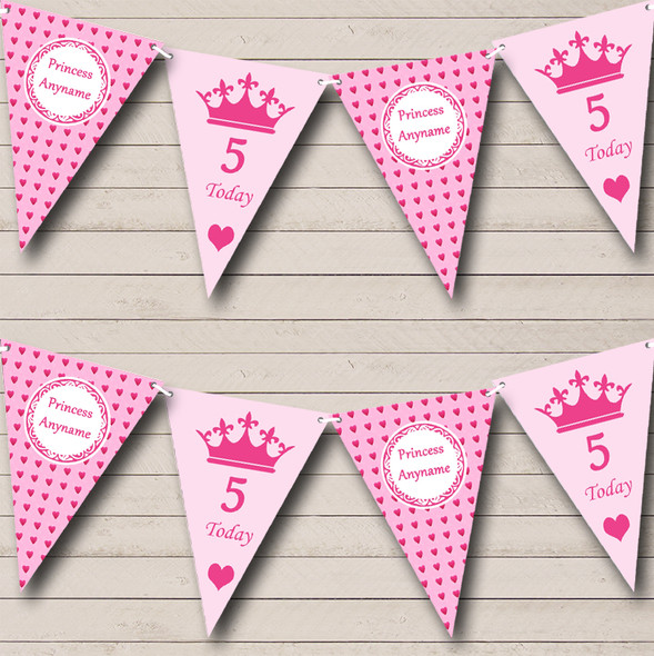 Pink Hearts Princess Girls Custom Personalised Children's Birthday Party Flag Banner Bunting