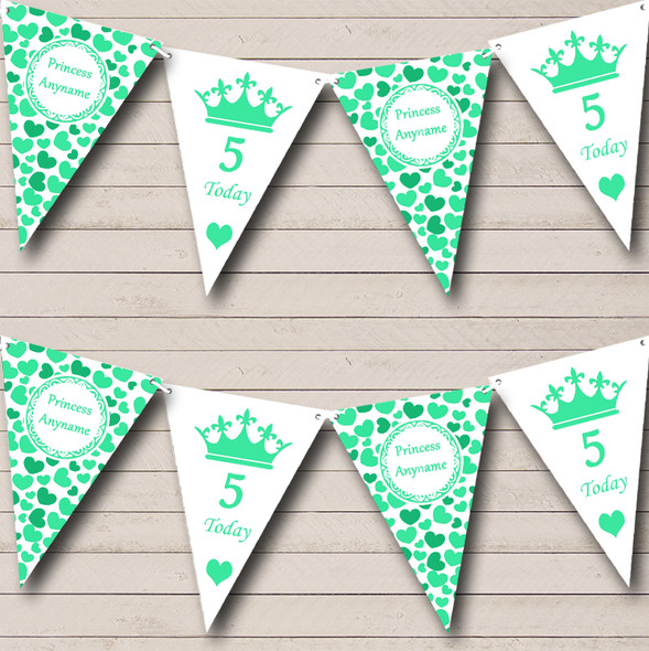 Mint Aqua Green Princess Girls Custom Personalised Children's Birthday Party Flag Banner Bunting