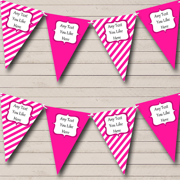 Magenta Pink & White Stripes Custom Personalised Children's Birthday Party Flag Banner Bunting