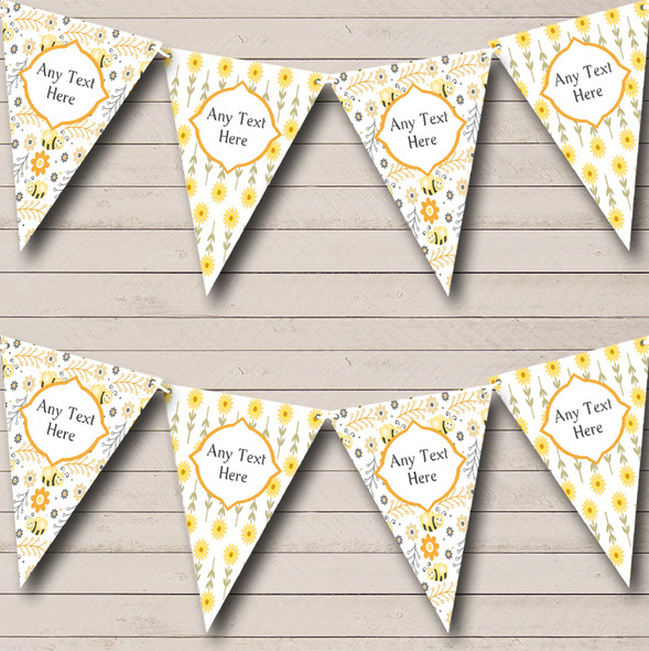 Flowers & Bees Custom Personalised Children's Birthday Party Flag Banner Bunting