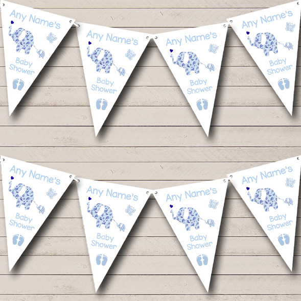 Cute Elephants Baby Boy Blue Custom Personalised Children's Birthday Party Flag Banner Bunting