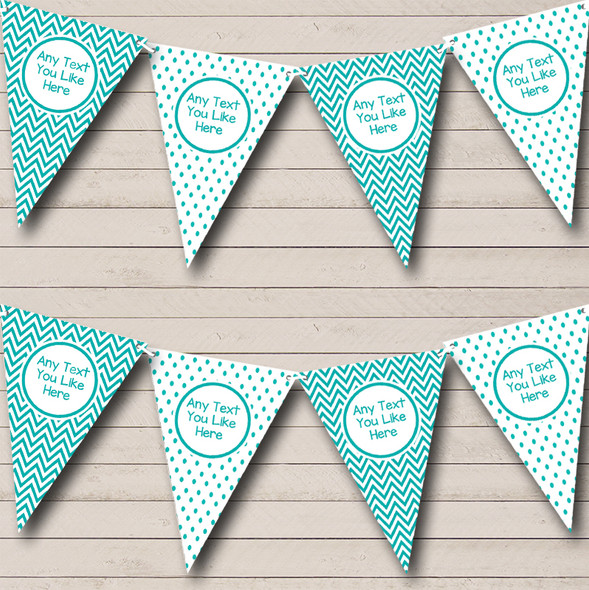 Turquoise Polkadot And Chevron Custom Personalised Christening Baptism Flag Banner Bunting