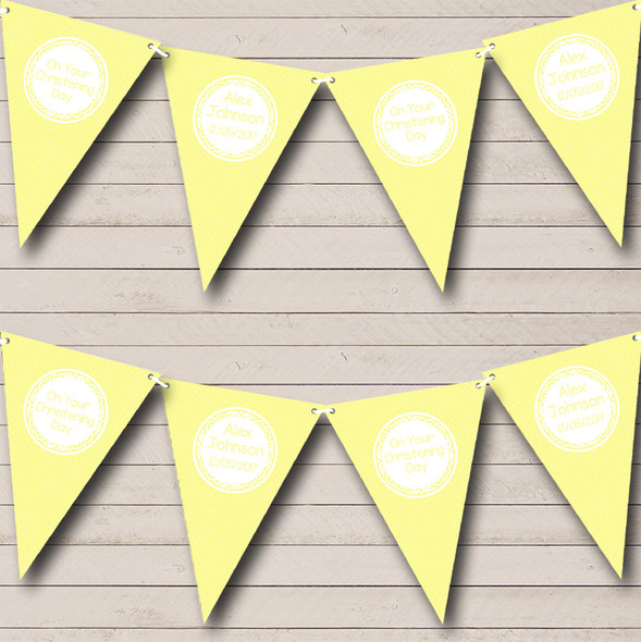 Polkadot Yellow Custom Personalised Christening Baptism Flag Banner Bunting