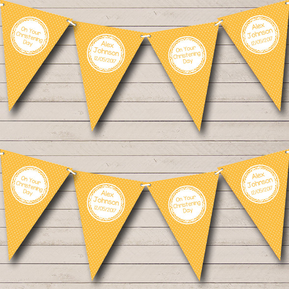 Polkadot Orange Custom Personalised Christening Baptism Flag Banner Bunting