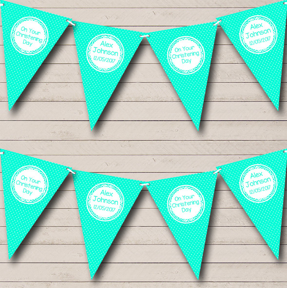 Polkadot Mint Green Custom Personalised Christening Baptism Flag Banner Bunting