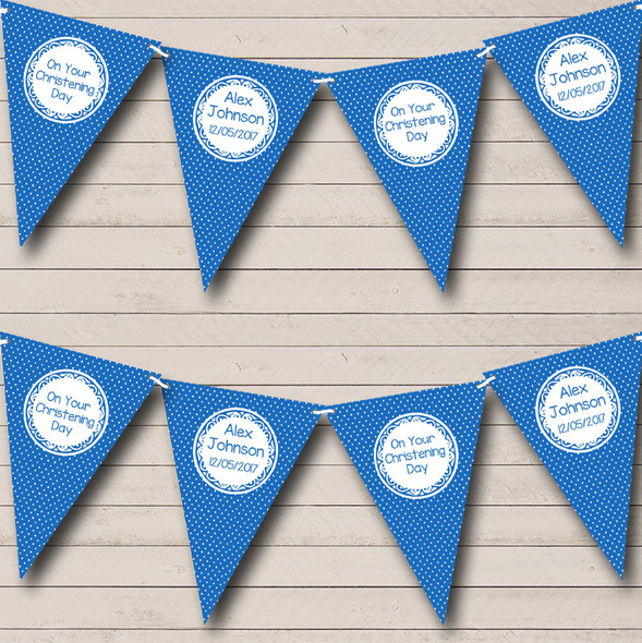 Polkadot Dark Blue Custom Personalised Christening Baptism Flag Banner Bunting