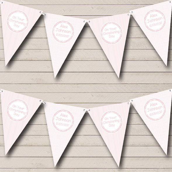 Pink Stripes And Dots Custom Personalised Christening Baptism Flag Banner Bunting