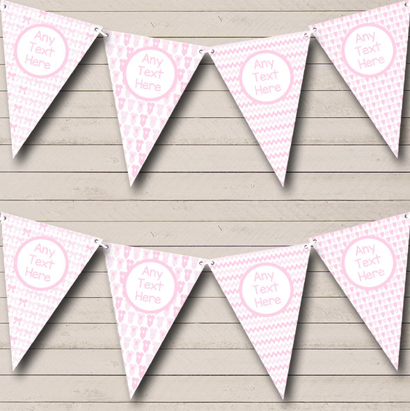Pink Bows And Stork Girl Pretty Custom Personalised Christening Baptism Flag Banner Bunting