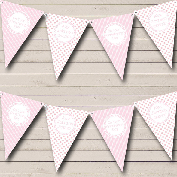 Girl Pink Dots And Stripes Custom Personalised Christening Baptism Flag Banner Bunting