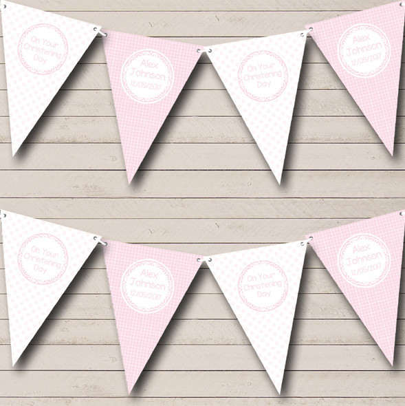 Girl Pink And White Custom Personalised Christening Baptism Flag Banner Bunting