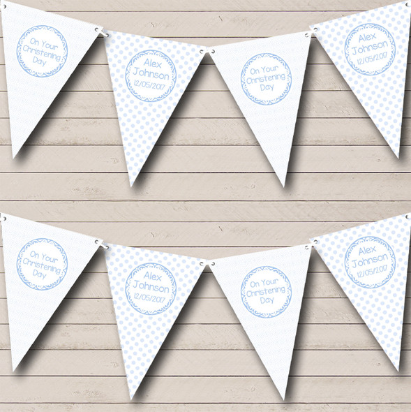 Blue Spots And Diamonds Custom Personalised Christening Baptism Flag Banner Bunting