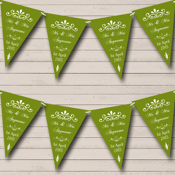 Vintage Regal Engagement Olive Green Custom Personalised Engagement Party Flag Banner Bunting