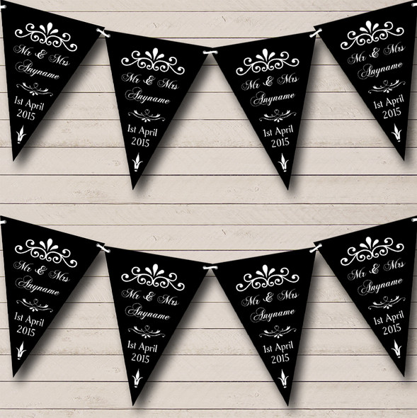 Vintage Regal Engagement Black And White Custom Personalised Engagement Party Flag Banner Bunting