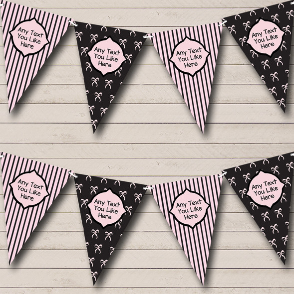 Shabby Chic Bows Stripes Black Pink Custom Personalised Engagement Party Flag Banner Bunting