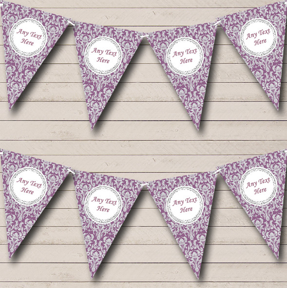 Purple And Silver Vintage Damask Custom Personalised Engagement Party Flag Banner Bunting