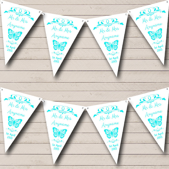 Butterfly Engagement Butterfly Aqua Custom Personalised Engagement Party Flag Banner Bunting