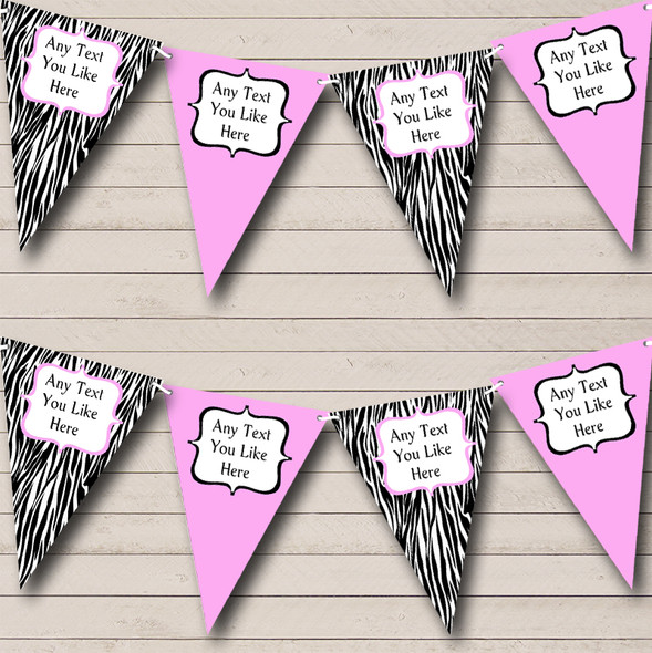 Zebra Print & Baby Pink Custom Personalised Hen Do Night Party Flag Banner Bunting