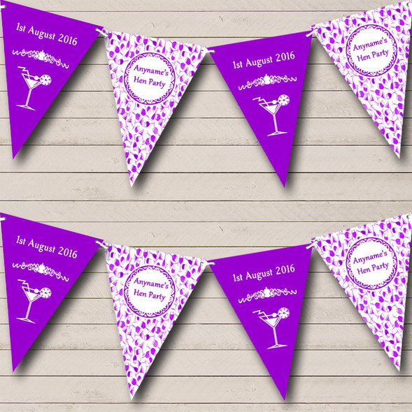 Purple White Cocktails Custom Personalised Hen Do Night Party Flag Banner Bunting