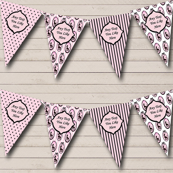 Paris Poodle Spots Black Pink French Custom Personalised Hen Do Night Party Flag Banner Bunting