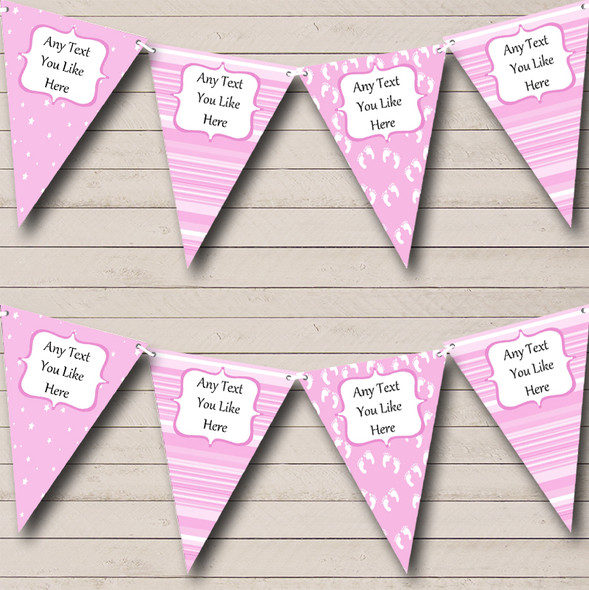 Girl Pink Footprints Welcome Home New Baby Flag Banner Bunting