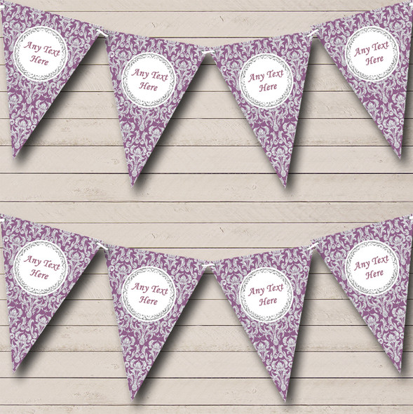 Purple And Silver Vintage Damask Custom Personalised Retirement Party Flag Banner Bunting