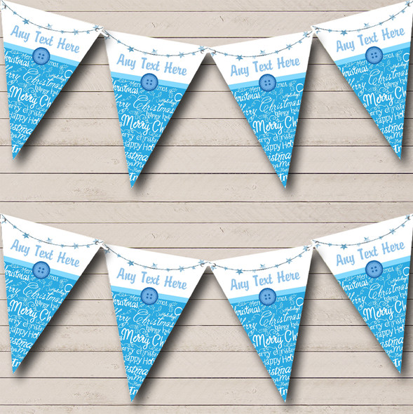 Xmas Script Blue Custom Personalised Christmas Flag Banner Bunting