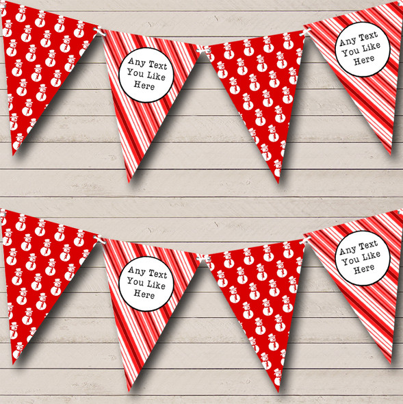 Snowmen & stripes Red Custom Personalised Christmas Decoration Flag Banner Bunting