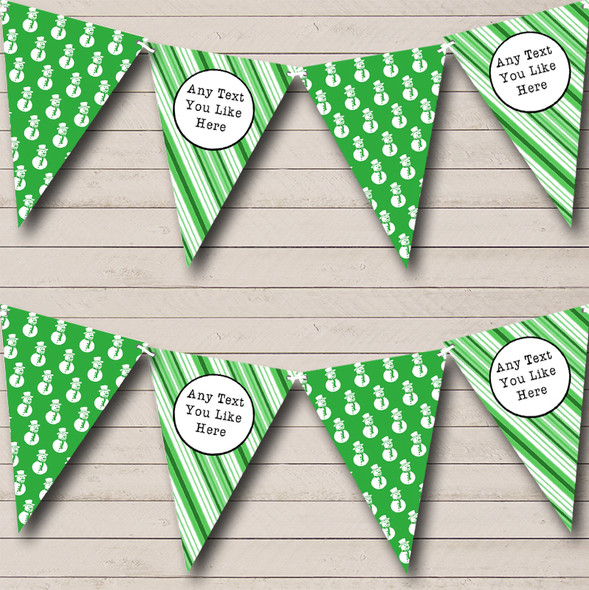 Snowmen & stripes Green Custom Personalised Christmas Decoration Flag Banner Bunting