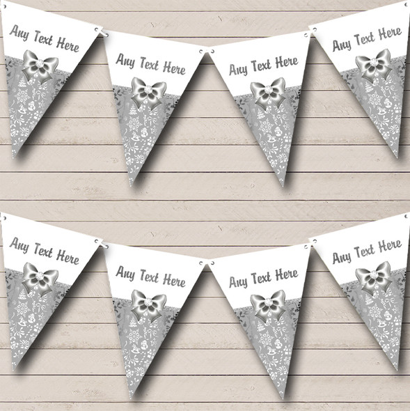 Silver And White Bow Custom Personalised Christmas Flag Banner Bunting