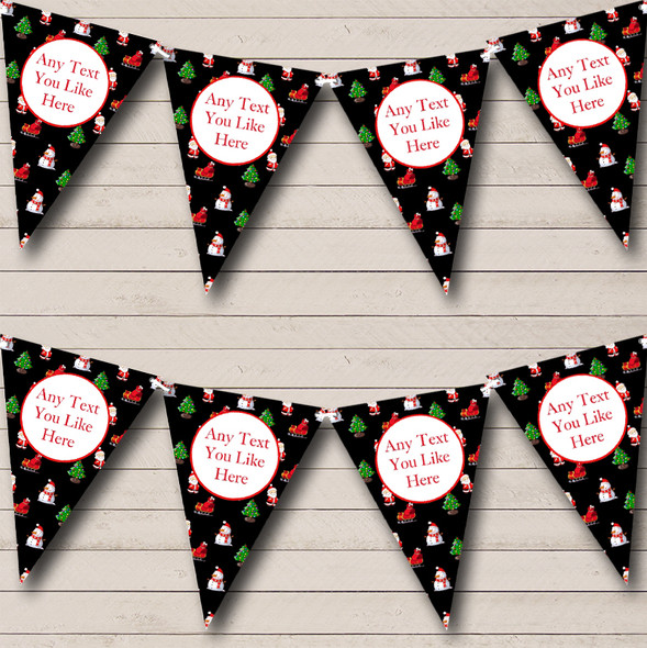 Santa's Trees & Snowmen Black Custom Personalised Christmas Decoration Flag Banner Bunting