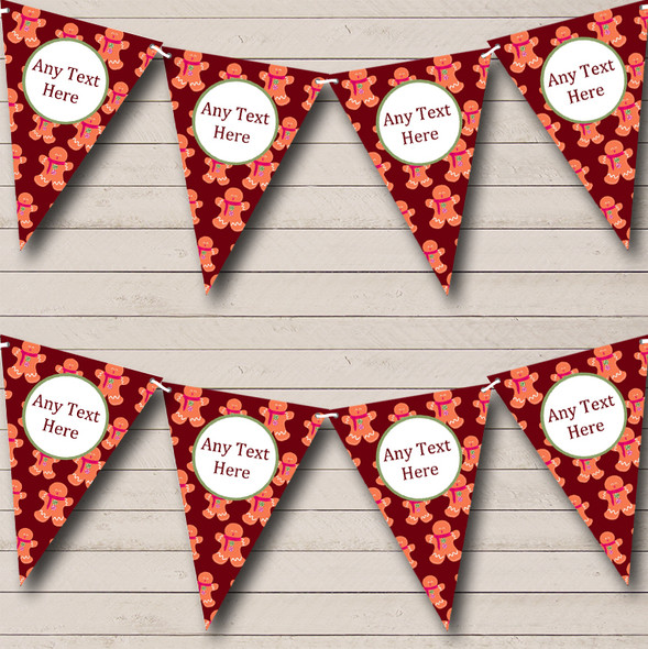Red Gingerbread Men Custom Personalised Christmas Decoration Flag Banner Bunting