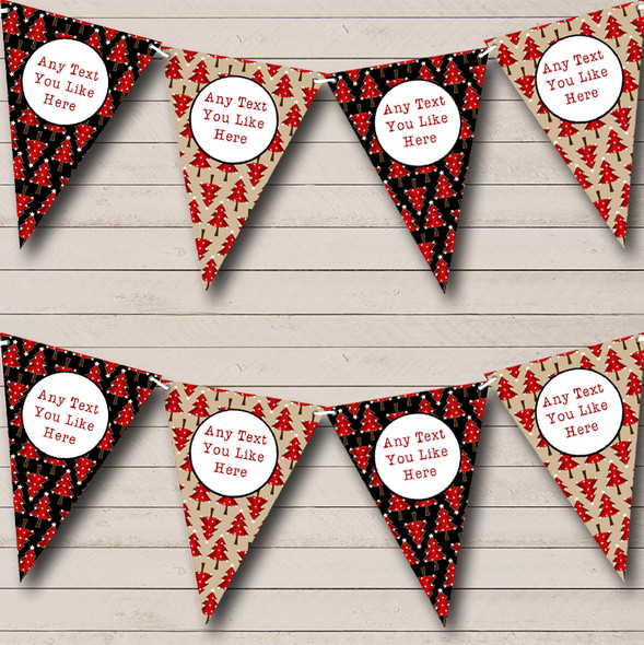 Red Black Sparkly Xmas Trees Custom Personalised Christmas Decoration Flag Banner Bunting