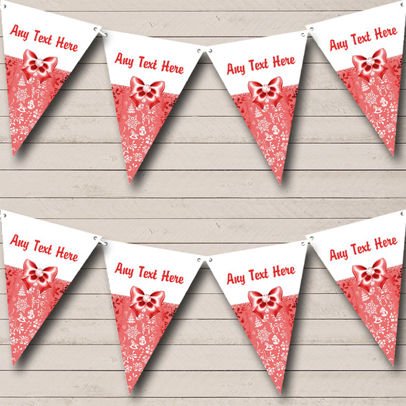 Red And White Bow Custom Personalised Christmas Flag Banner Bunting