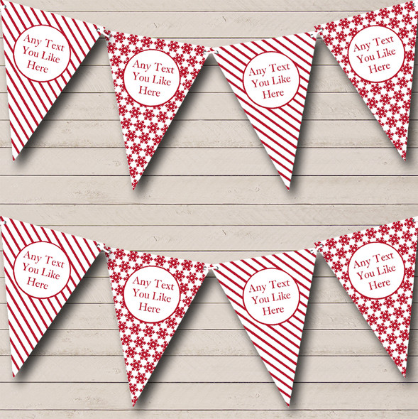 Red & White Stripes Snowflakes Custom Personalised Christmas Decoration Flag Banner Bunting