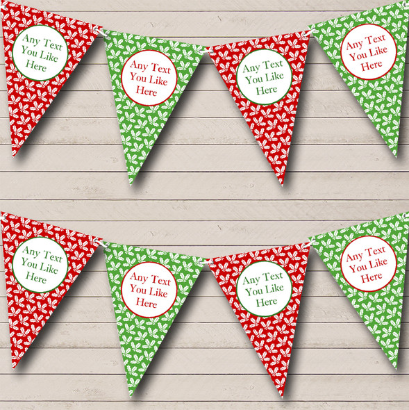 Red & Green Holly Custom Personalised Christmas Decoration Flag Banner Bunting