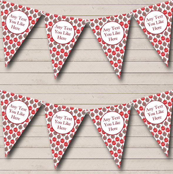 Red & Green Baubles Custom Personalised Christmas Decoration Flag Banner Bunting