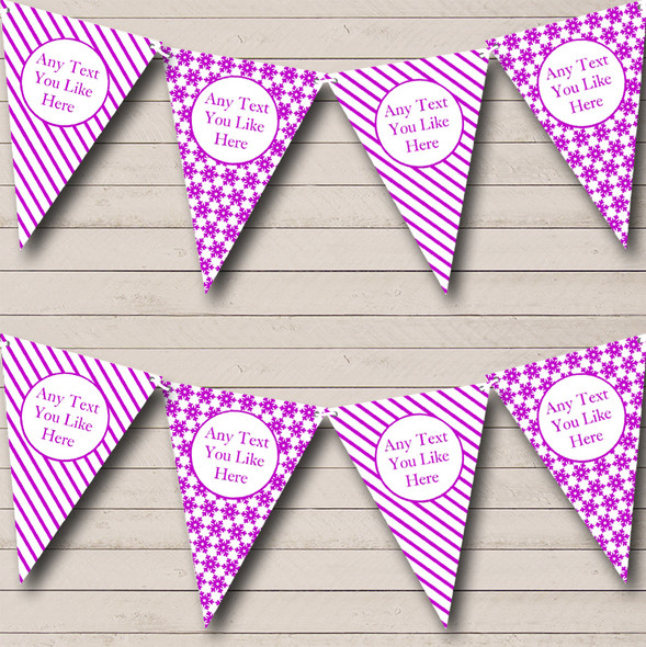 Purple & White Stripes Snowflakes Custom Personalised Christmas Decoration Flag Banner Bunting