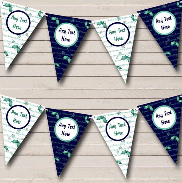 Navy Blue & Turquoise Xmas Custom Personalised Christmas Flag Banner Bunting