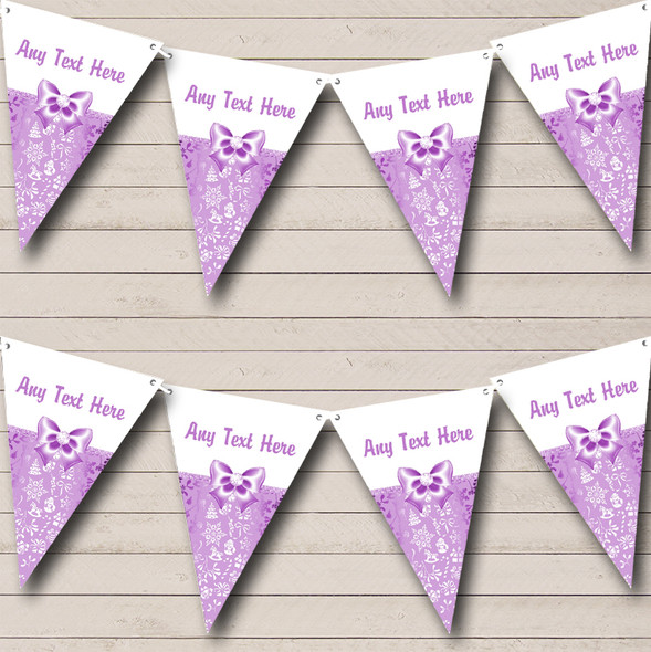 Lilac Purple And White Bow Custom Personalised Christmas Flag Banner Bunting