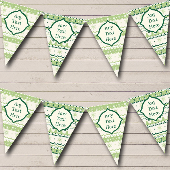 Green Xmas Pattern Custom Personalised Christmas Flag Banner Bunting