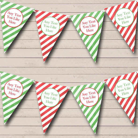 Green & Red Stripy Custom Personalised Christmas Decoration Flag Banner Bunting