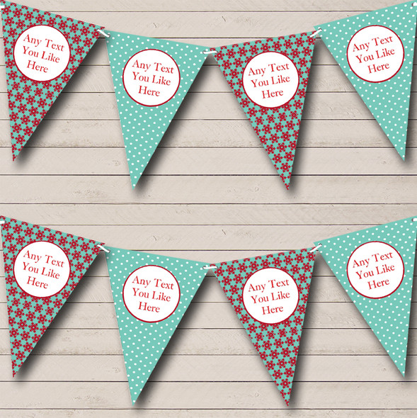 Green & Red Spotty Snowflakes Custom Personalised Christmas Decoration Flag Banner Bunting