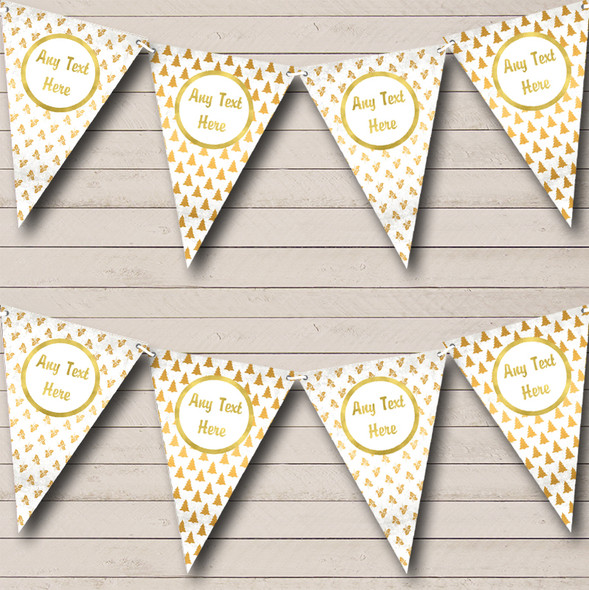 Golden Holly & Xmas Trees Custom Personalised Christmas Flag Banner Bunting
