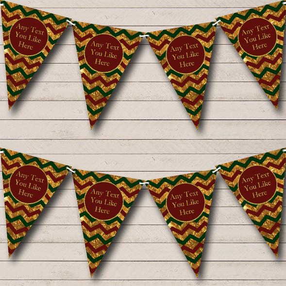 Gold Green & Red Chevrons Custom Personalised Christmas Decoration Flag Banner Bunting