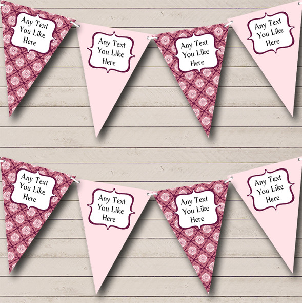 Vintage Retro Floral Pink Custom Personalised Shabby Chic Garden Tea Party Flag Banner Bunting