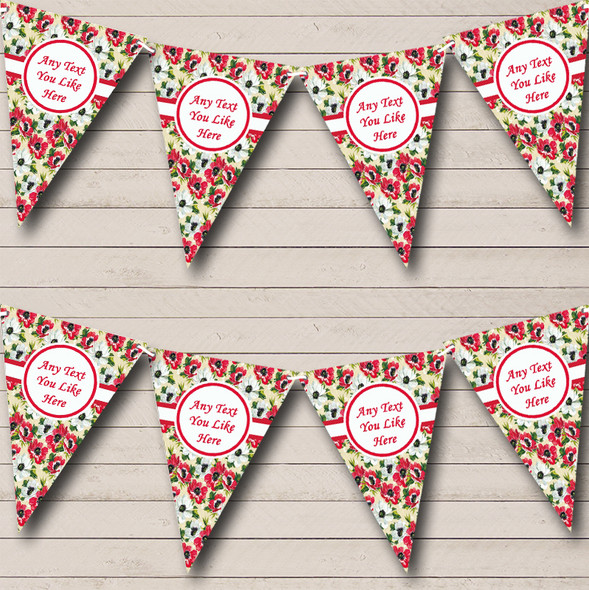 Silver Red Poppy Flowers Custom Personalised Shabby Chic Garden Tea Party Flag Banner Bunting