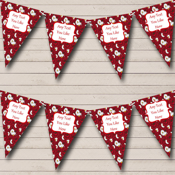 Red Poppy And Daisy Custom Personalised Shabby Chic Garden Tea Party Flag Banner Bunting
