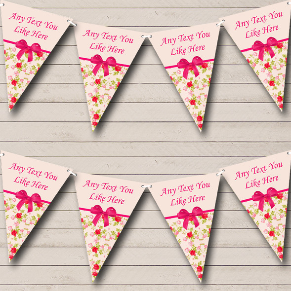 Pink Peach Floral Vintage Custom Personalised Shabby Chic Garden Tea Party Flag Banner Bunting