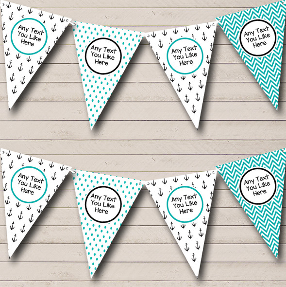 Nautical Black Turquoise Custom Personalised Shabby Chic Garden Tea Party Flag Banner Bunting